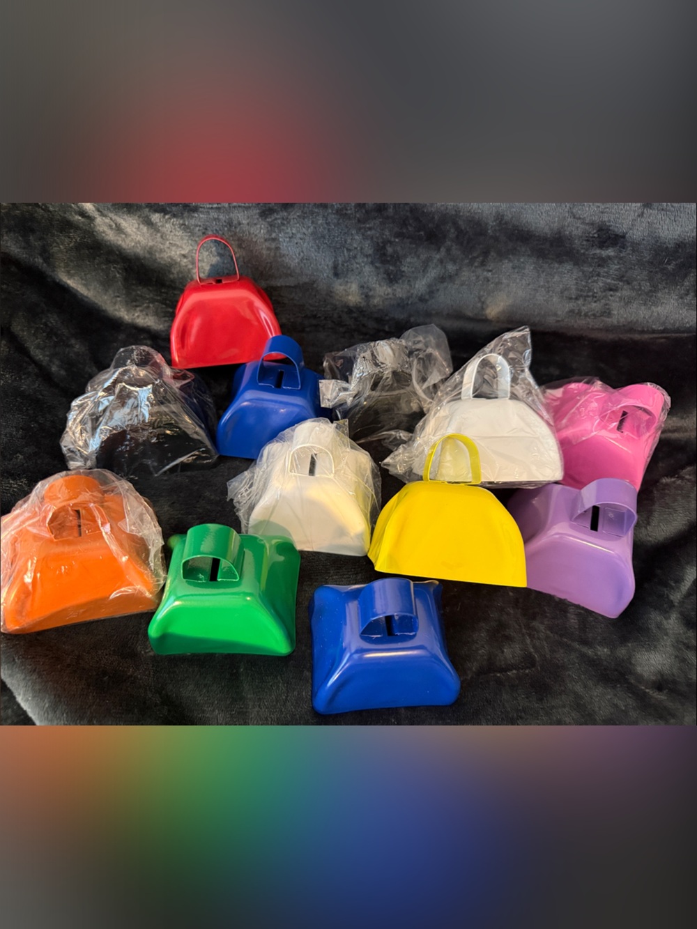 Assorted Color Party Cowbells - Multi-Color Pack 12
